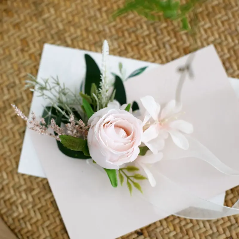 Accesorios de Boda al aire libre, Ramillete de muñeca, rosa, flores artificiales, padrino de Boda