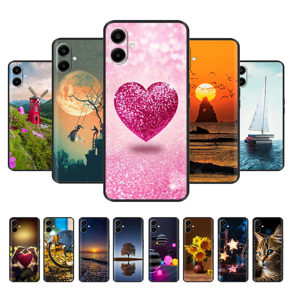 For Samsung Galaxy A06 Case A065F Heart Flower Printed Soft TPU Silicone Phone Cover For Samsung A06 A 06 Back Cases Fundas Bags