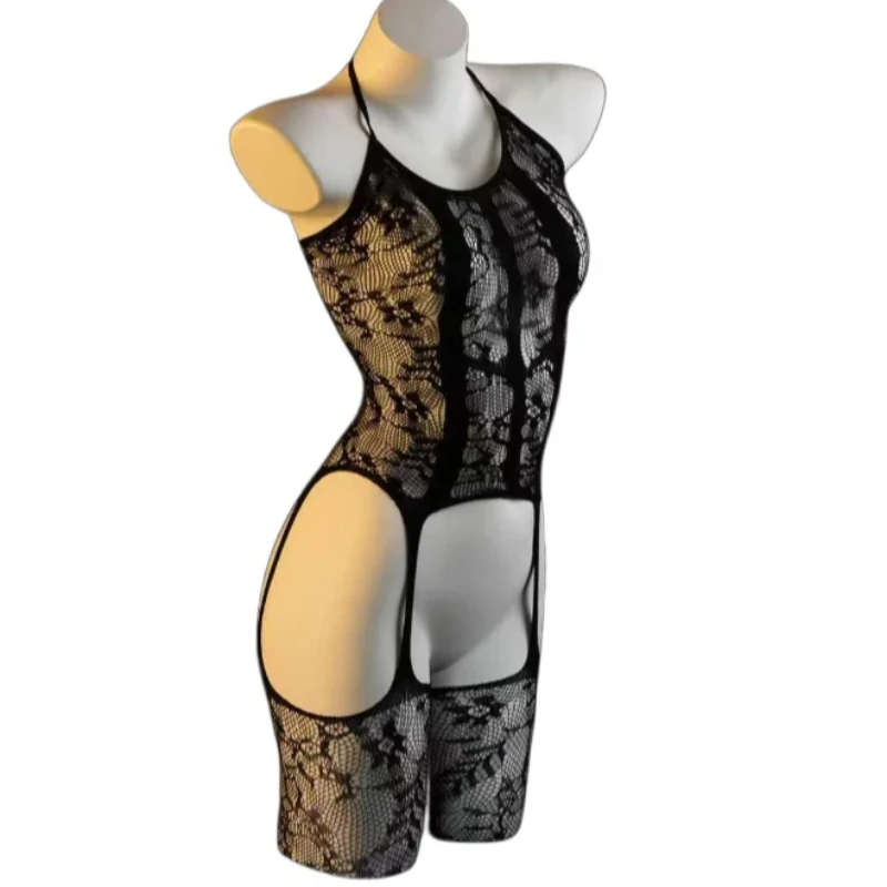 Sexy Woman Lingerie Fishnet Mesh Stockings Porno Bodystocking For Sex Erotic Bodysuit Open Crotch Tights High Waist Pantyhose