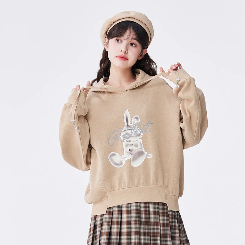 Semir Women Sweatshirt Autumn New Design Sense Rabbit Pullover Trendy Personality Loose Hooded Top Fashionable Sweater for Women