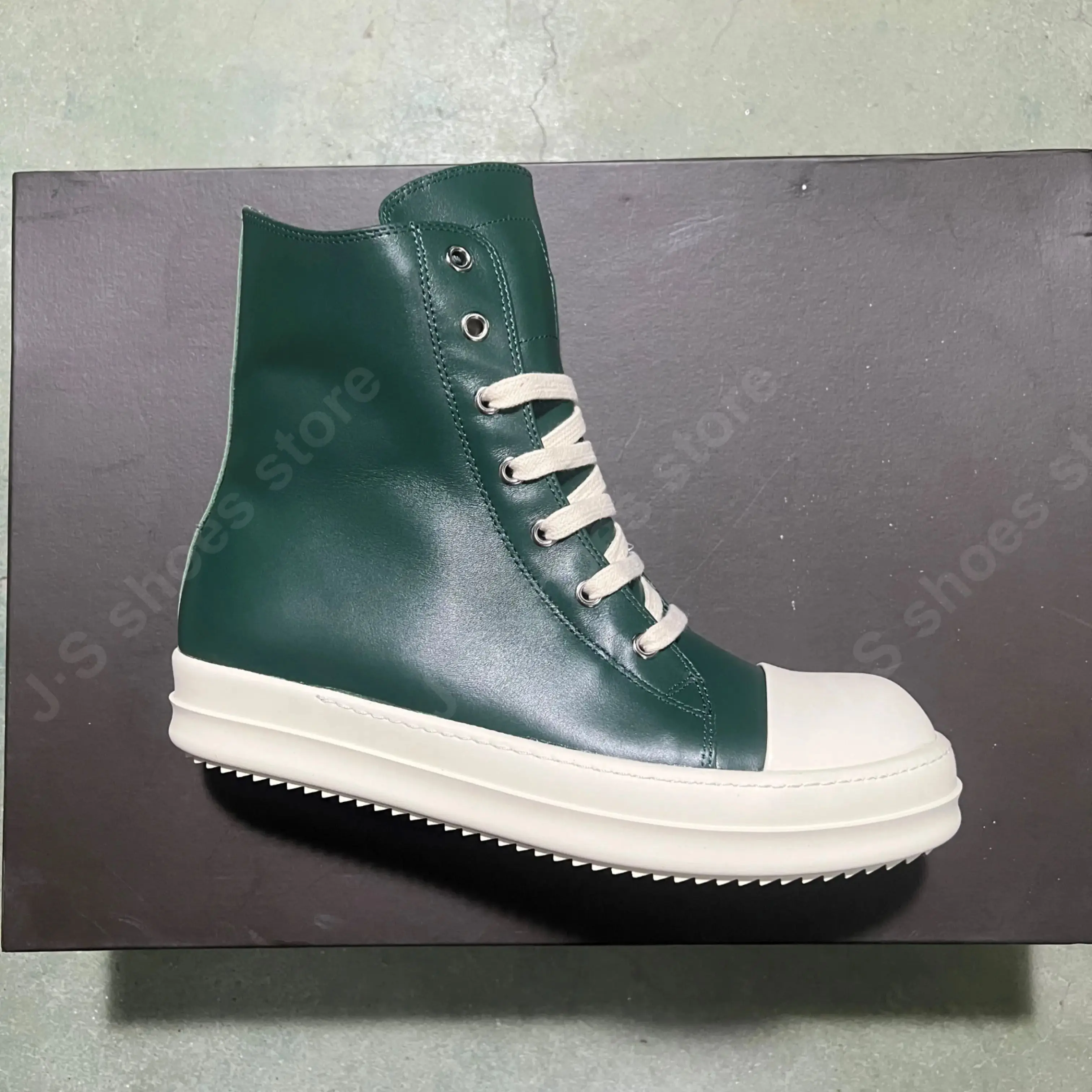 

Ricks Shoe Men High Top Shoe Owen Women Casual Sneaker Owens Dark Green Leather Shoe Lace Up Luxury Cowhide Shoes Flat Sneakers