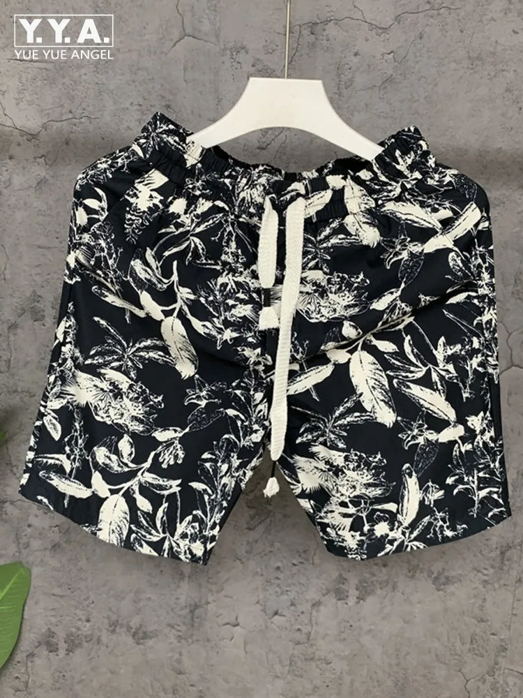 Summer Mens Floral Printed Knee Length Beach Shorts Elastic Waist Comfortable Casual Trousers New Fashion Outside Joggers Shorts