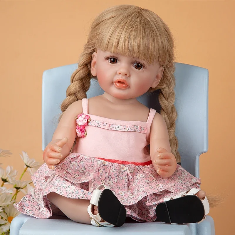 New Arrive 55CM Soft Full Silicone Reborn Baby Doll Toys Real Touch Finished Bebe Doll Toys Kids Birthday Gift