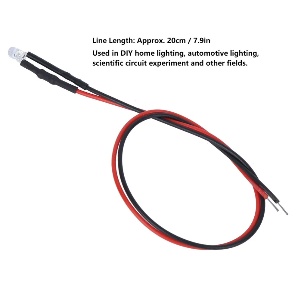 50PCS 12V LED Light Emitting Diodes 3mm Multicolor Quick Flashing Prewired LED Light Emitting Diode Various Applications