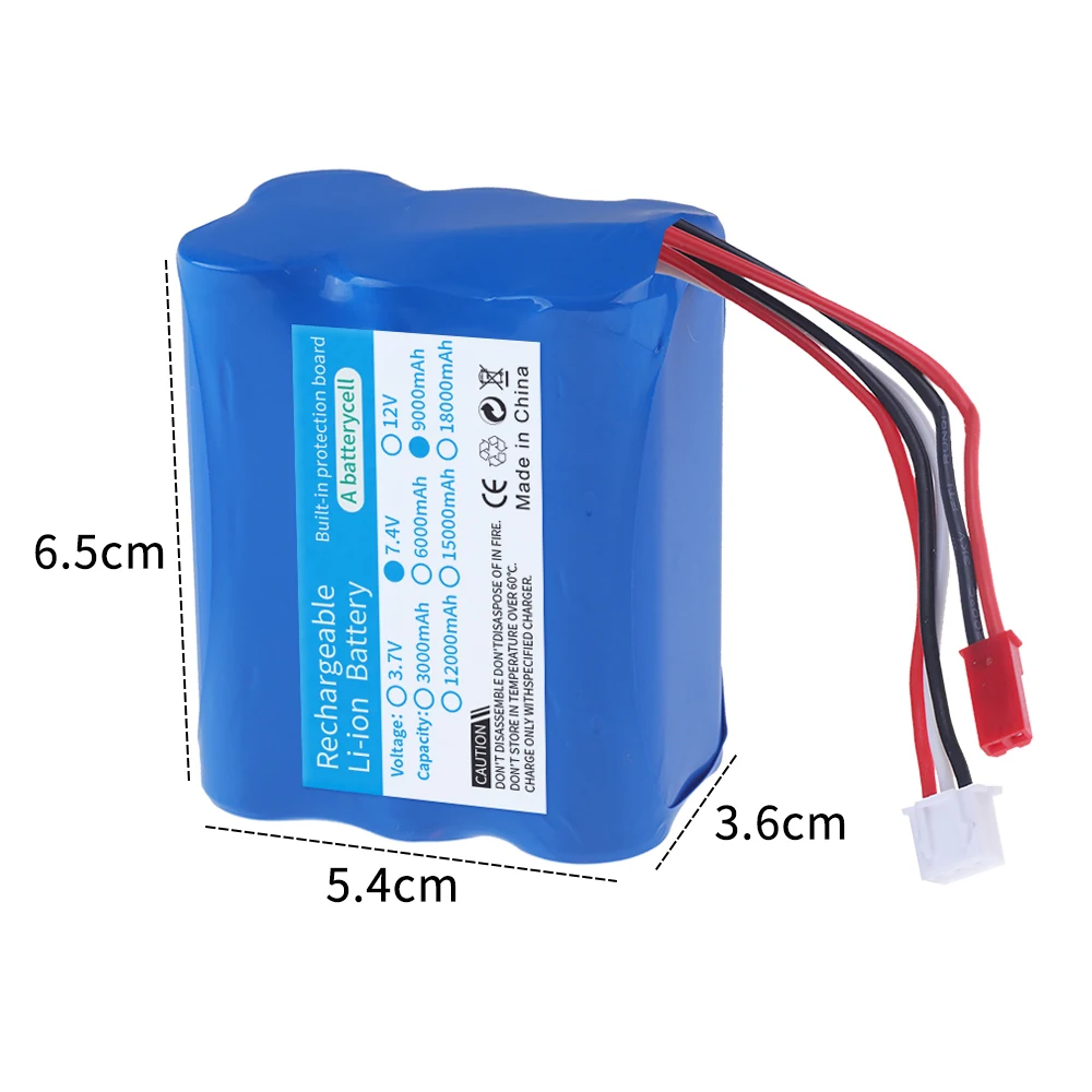 Upgrade 9000mAh 2S 7.4V Li-ion Battery For HuanQi 957/948/848B/827B/823/955/956/957/948 MJX F45/T55 RC Toys Parts 18650 with JST