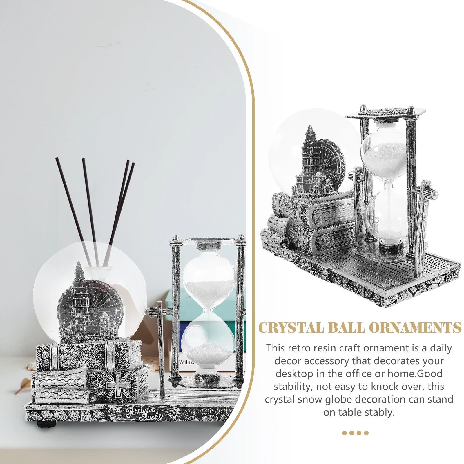 

Retro Iron Eiffel Tower S Clock Timer Crystal Ball Music Box Glow Desk nament Operated Light Melody Hourglass Decor