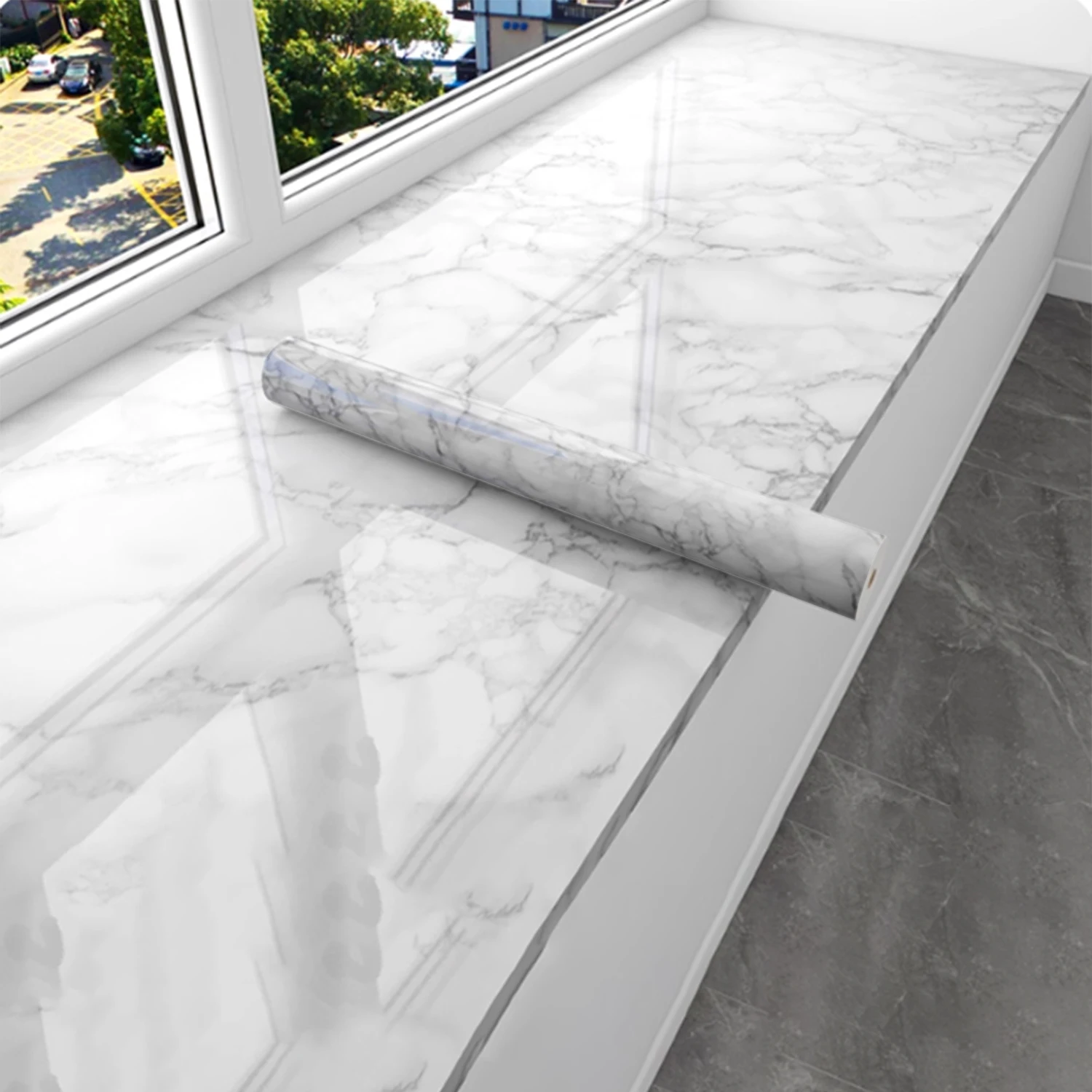 

1 рулон, самоклеящаяся плитка для ванной комнаты с мраморным узором, напольные водонепроницаемые обои для шкафа из ПВХ, маслостойкие наклейки на стену для кухонной мебели