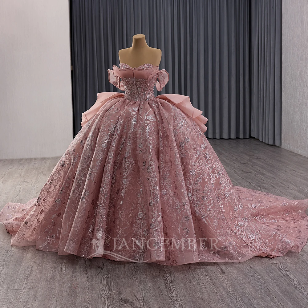 Glitzerndes rosa Ballkleid Quinceanera-Kleider mit Perlenstickerei, sexy, schulterfrei, mit Schnürung, Prinzessin, Party, Vestidos de 15 Jahre, individuell gestaltet