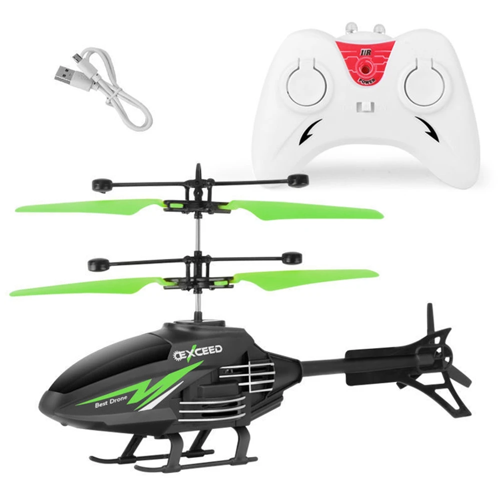 Mini RC Infrared Induction Aircraft 2CH Gyro Helicopter RC Drone Helicopter Toy Birthday Christmas Gift for Kids-Green