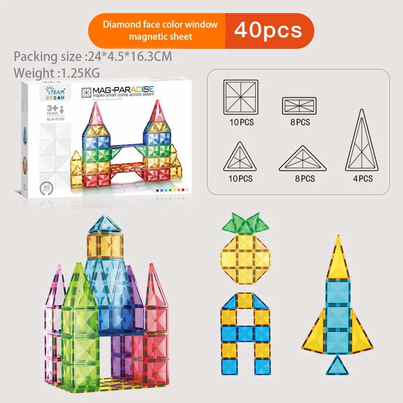 Ensemble de blocs de construction magnétiques écologiques faits à la main pour enfants, jouets de bricolage, 40 pièces