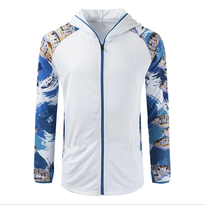 Novo masculino com capuz impressão digital camisa de pesca manga longa personalizado atacado camisas de pesca à prova dwaterproof água proteção uv secagem rápida