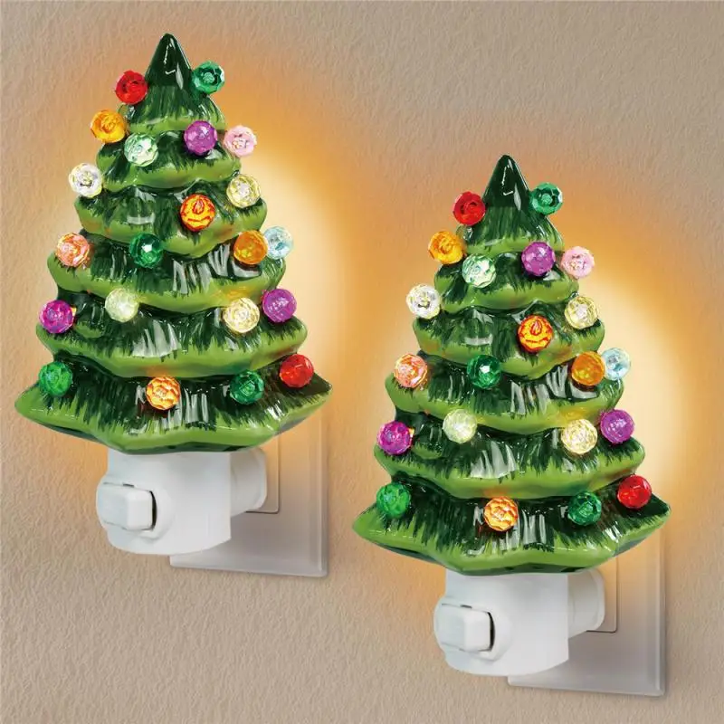 Plug Retro Christmas Tree Night Light With Switch Glow Christmas Tree Night Light Bedroom Bathroom Living Room Porch Decoration