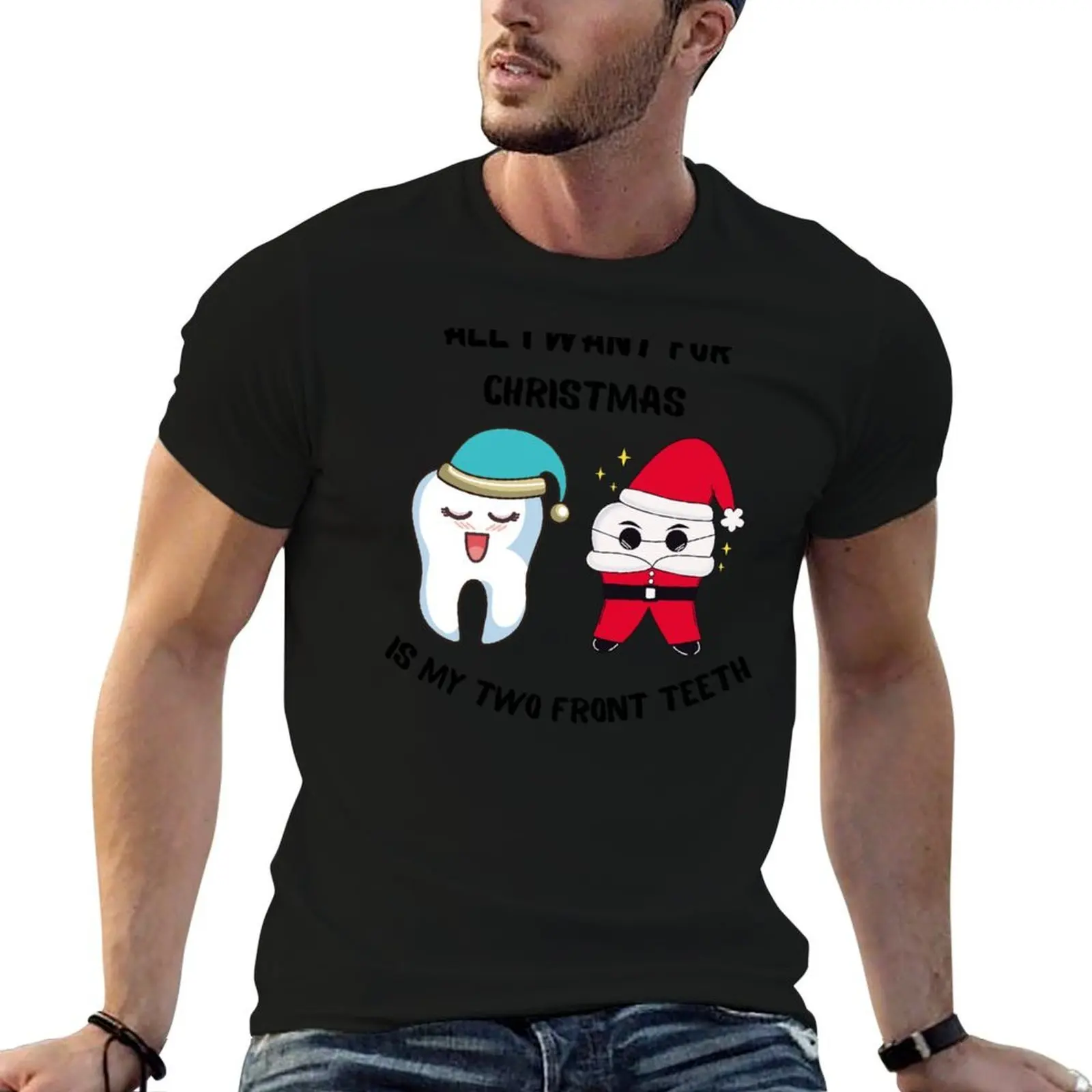 All I Want for Christmas IS MY TWO FRONT TEETH T-Shirt blue lock plus size clothes plain black t shirts men