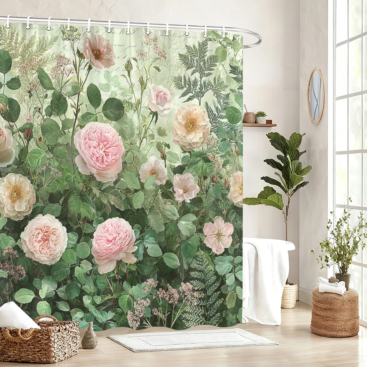 

Vibrant Floral Printed Polyester Shower Curtain - Artistic Bathroom Decor, Stylish Bath Curtain for Home Restroom