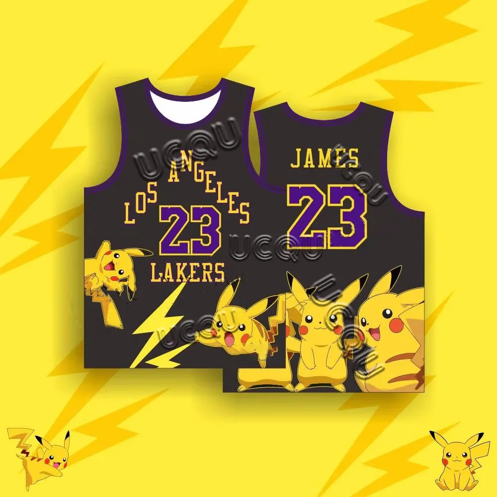 Summer New James Sleeveless Jersey Laker Men's T-Shirt Breathable Kid MINISO Pokemon Pikachu Children's Basketball Vest