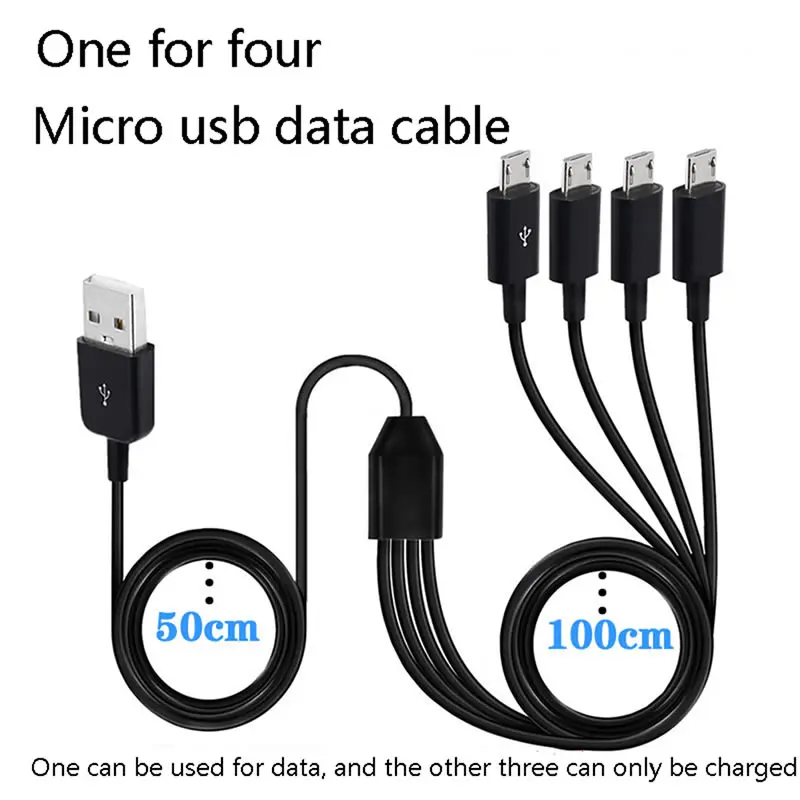 Micro USB Multi Charging Cable, 4 Port Micro USB Splitter Cable, USB Male to Four Micro USB Cable Support Data Sync and Charging