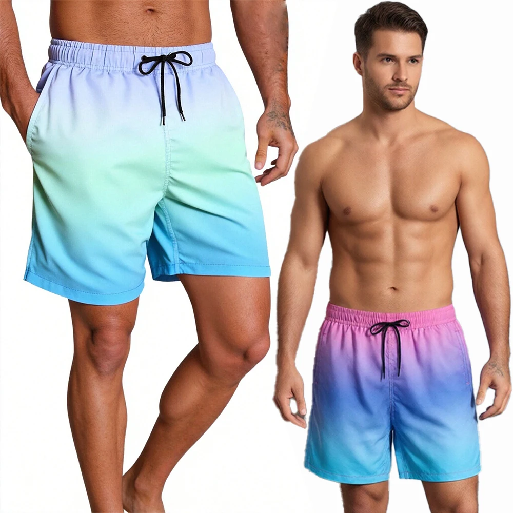 

Men Shorts Gradient-Color Swim Trunks Beach Shorts with Drawstring and Elastic Waistband Casual Running and Surfing Swim Pants