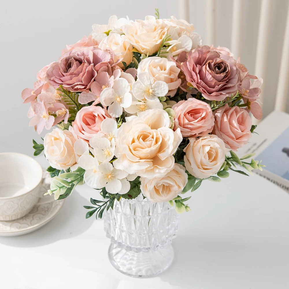 

Artificial flower Silk hydrangea Rose Outdoor garden wall Wedding Bridal Bouquet Christmas Home vase Festival party Diy gift box