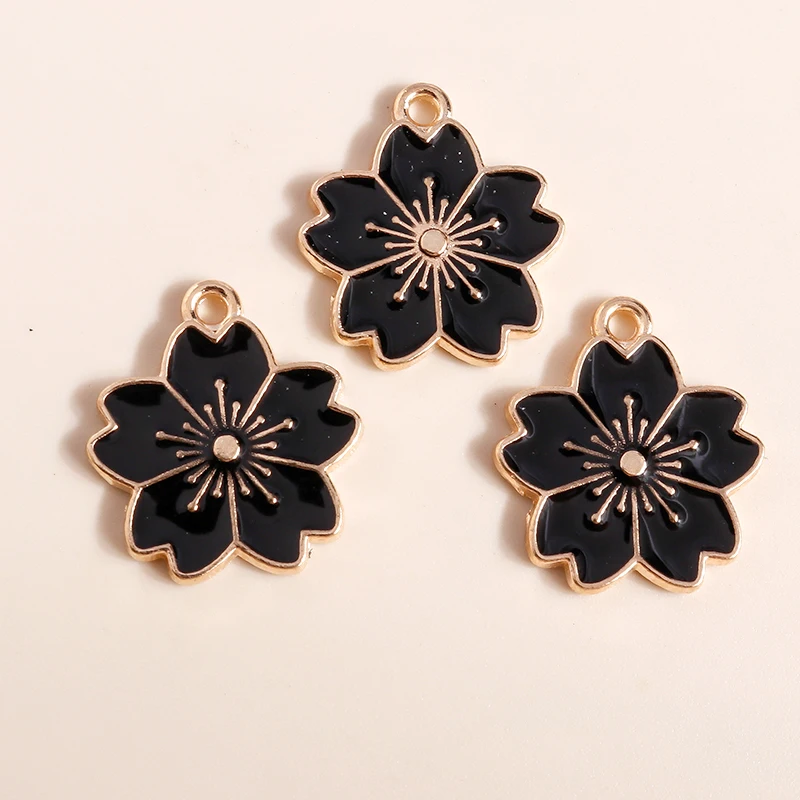 10pcs 17*20mm Colorful Enamel Cute Sakaru Flowers Charms for Earrings Necklaces Pendants Handmade DIY Jewelry Making Accessories