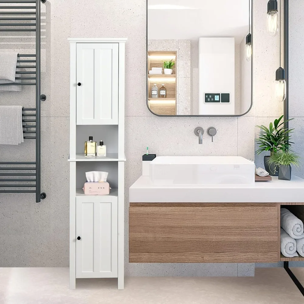 Tall Bathroom Storage Cabinet Floor Standing Freestanding Linen Tower 15.7X 11.8X 66.9 Inches Freight Free Home Furniture Vanity image 6