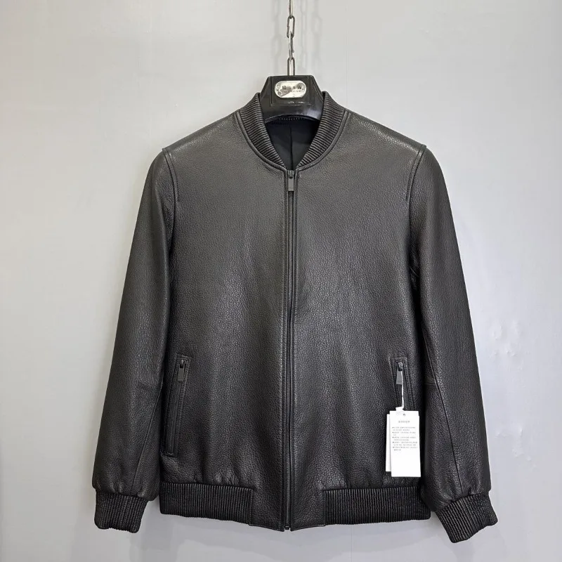 New Top Layer Men's PU Leather Baseball Slim Fit Jacket for Autumn and Winter Casual Short Style All Match Leather Jacket Top