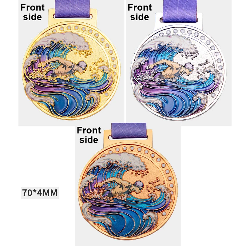 Customized Swimming Metal Medal, Gold, Silver, Bronze reaststroke Freestyle Competition Student Souvenir Decor Neck Hanging, 3Pc