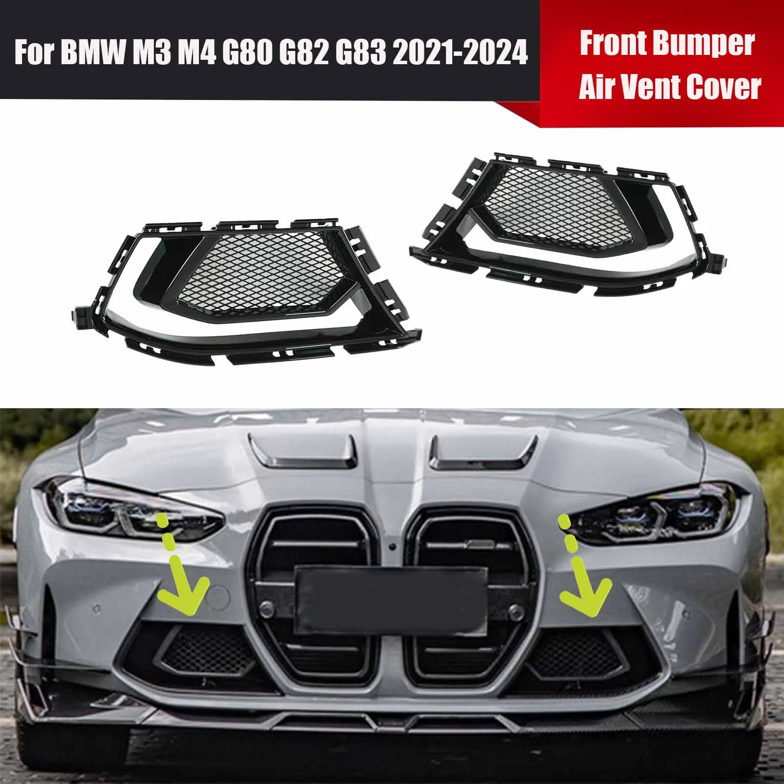 ل BMW M3 M4 G80 G82 G83 2021-2024 2 قطعة المصد الأمامي للسيارة غطاء فتحة التهوية اكسسوارات السيارات لامع أسود/ألياف الكربون نمط