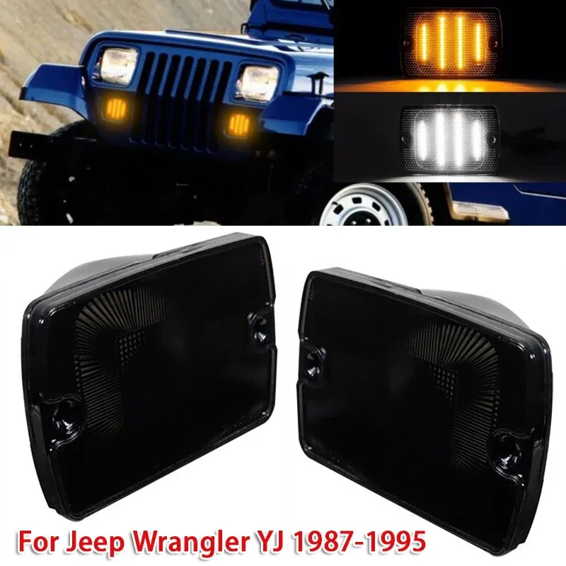 Smoked Lens Dual Color LED Front Bumper Lights Turn Signal Lamps for Jeep Wrangler YJ 1987-1995