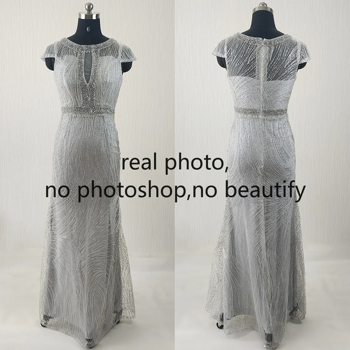 Evening Dresses Gray Burgundy Beads O-Neck Short Sleeves Zipper Back Straight Floor-length Plus size Women Party Gowns A174