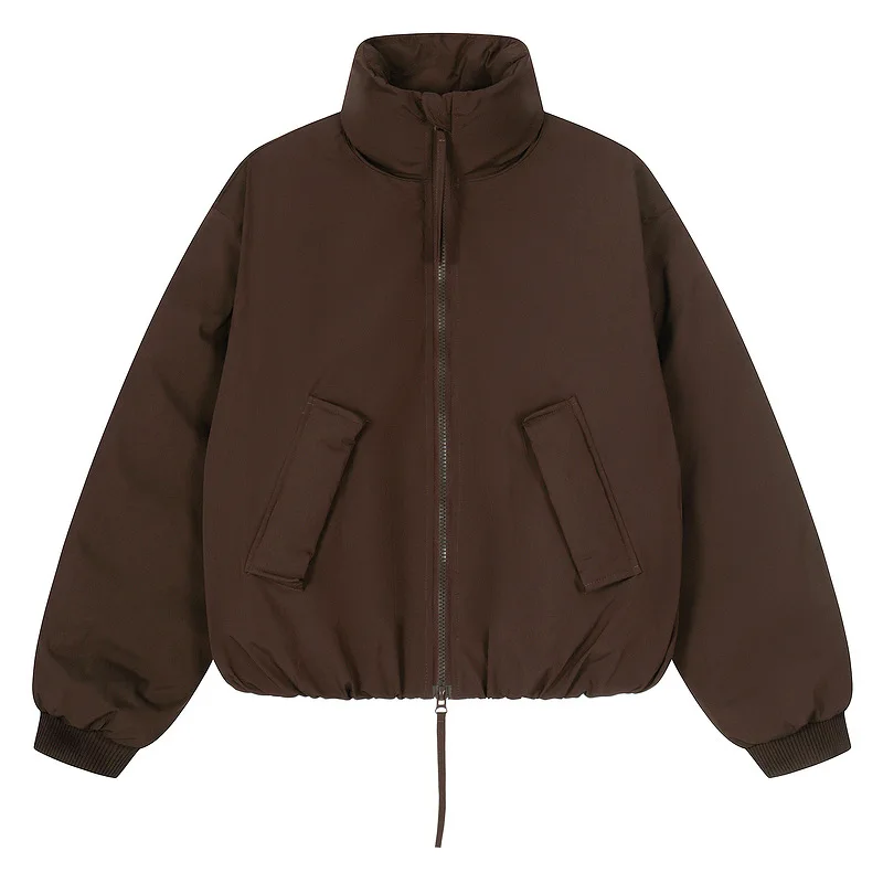 

Утепленная хлопковая куртка на молнии с воротником-стойкой, теплая, повседневная, уличный стиль, широкий крой, однотонная, с наполнителем из полиэстера