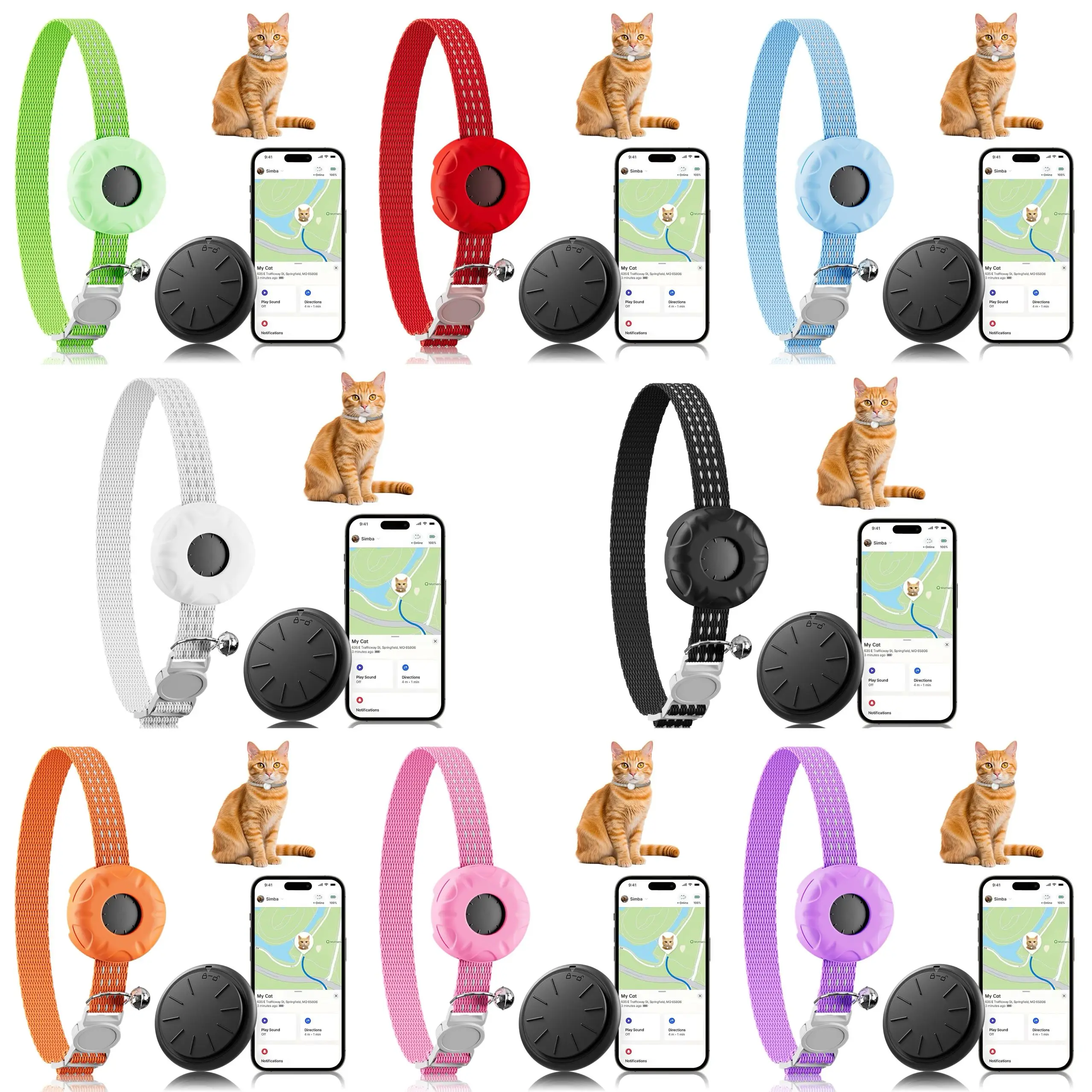 Cat Chain Tracker Waterproof Pet Tracker for Cats, Cat GPS Tracker Collar with Safety Elastic Buckle (Only iOS), No Monthly Fee