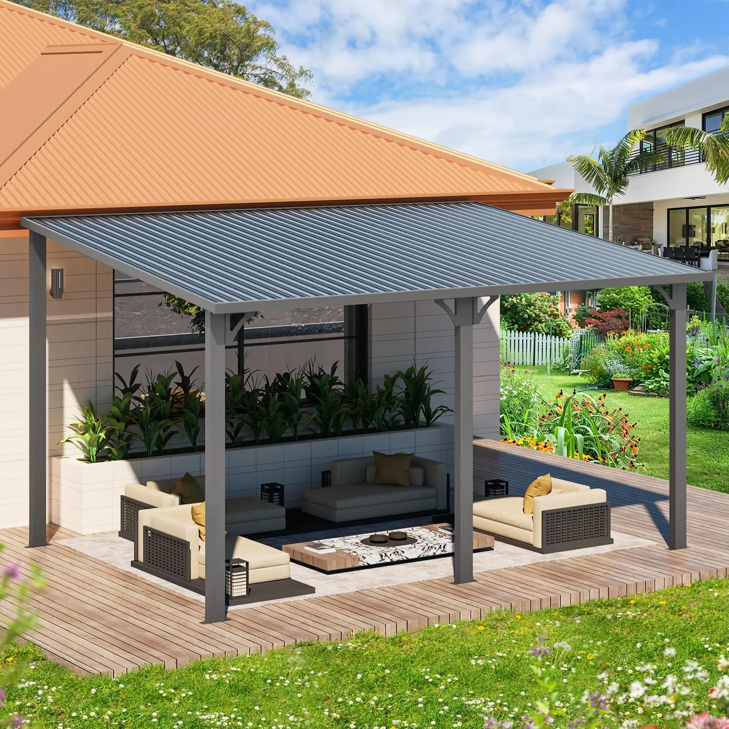 Aecojoy 14' X 10' Hardtop Gazebo Outdoor Pergola, 10X14 Large Heavy Duty Lean To Metal Pergolas And Gazebos Clearance,