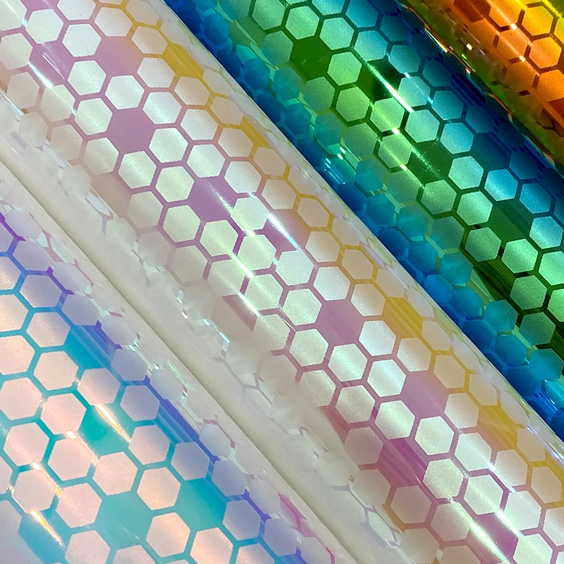 Holographic Vinyl Fabric Faux Leather Sheets Bag Material PVC Transparent Acetate for bows Crafts Diy Sewing Material 30x135cm