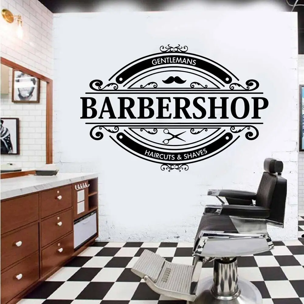 Barber Logo Wall Stickers Barbershop Haircut Shaves Window Wall Sticker Man Cave Gentleman Barber Beauty Salon Hair Wall Decal