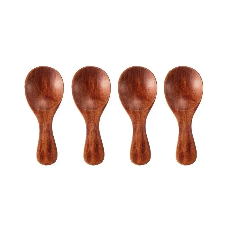 4Pcs Mini Wooden Spoons Small Kitchen Spice Condiment Spoon Sugar Tea Coffee Scoop Short Handle Wood Kids Spoon Kitchen Gadgets