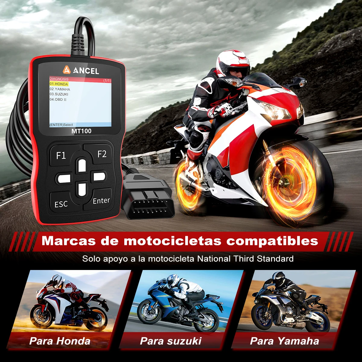 ANCEL MT100 Motorcycle Diagnostic Tool Motor Engine Check Code Reader OBD2 Motorcycles Scanner Tool for YAMAHA /HONDA/SUZUKI