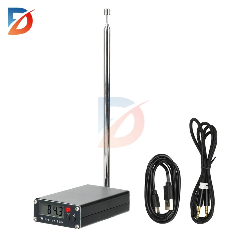 

76-108MHz frequency band 2000m FM transmitter 0.5W digital LCD display FM transmitter Audio stereo 3.5mm interface USB Type-C 5V