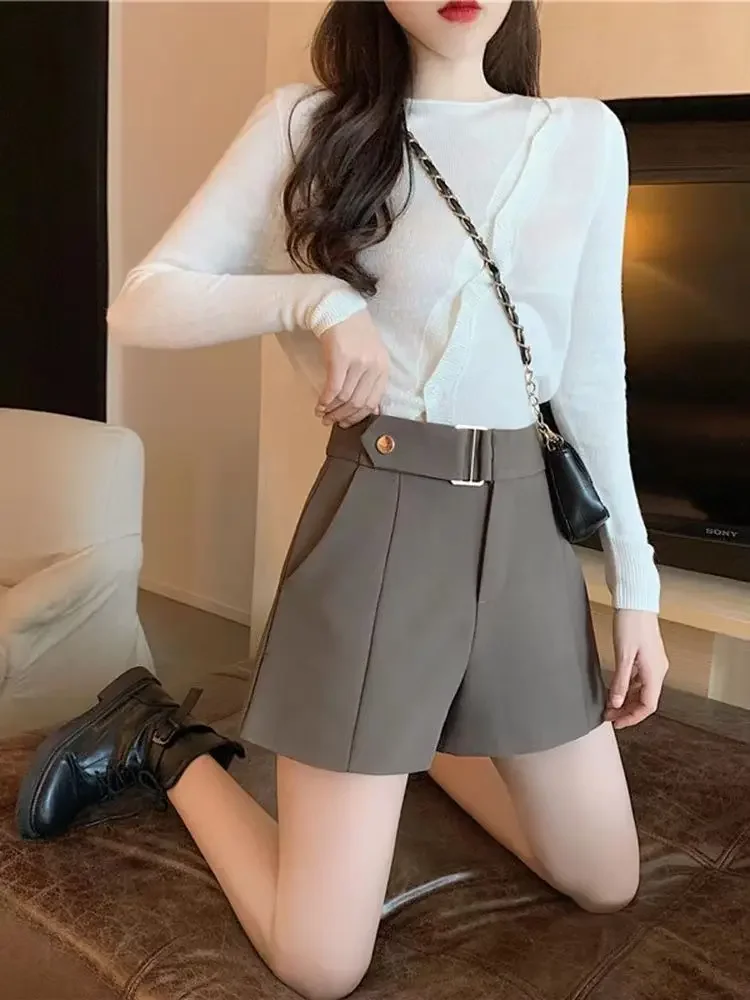 Shorts Women Elegant Korean Style Trendy Office Simple High Waist All-match Mature Tender Ladies Spring Pure Color New Design