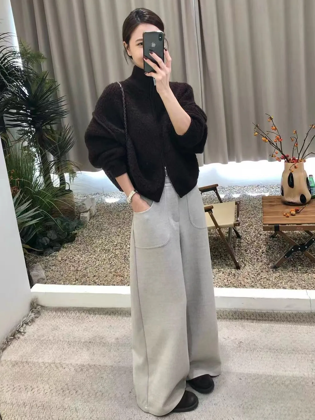 한국 슬레 티엔드 더블 지퍼 파티클 페이스 자켓 여성용 겨울 슬림핏 패셔너블 스웨터 또는 아우터웨어