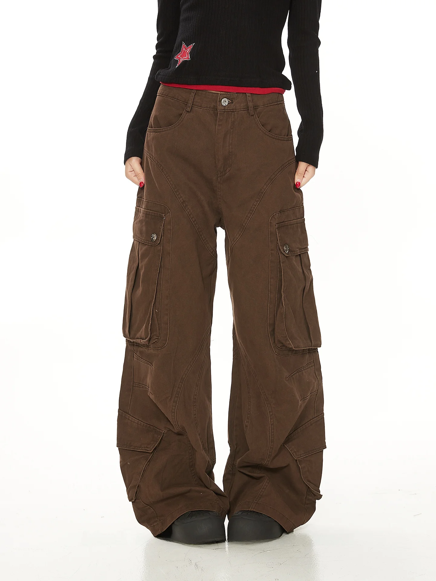 

Стильные ретро-брюки в американском стиле для женщин, свободные повседневные длинные брюки с множеством карманов, джинсы бренда Dra Sli, хлопок