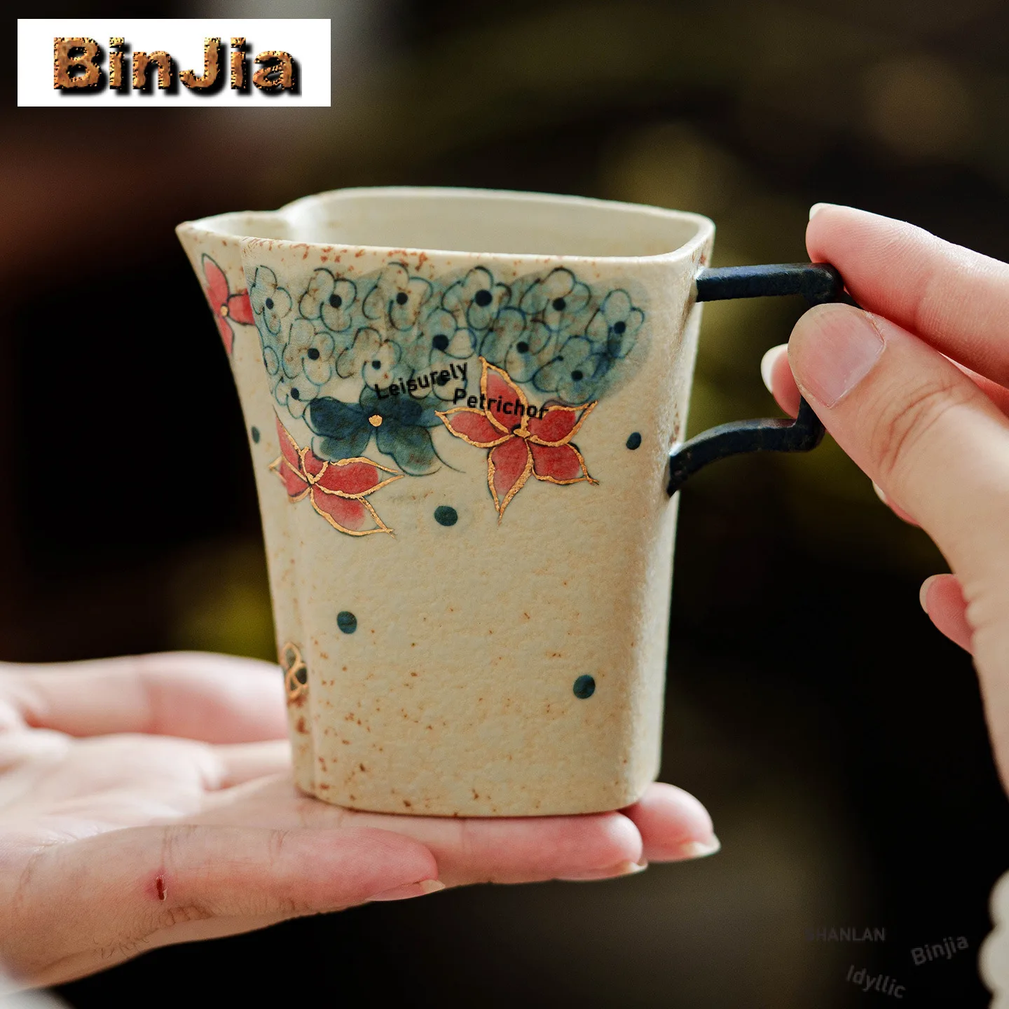 115ml Hand Painted Hydrangea Tea Pitcher Divide Tea Cha Hai Dispenser Justice Cup Green Tea Fair Mug Chinese Tea Set Accessories