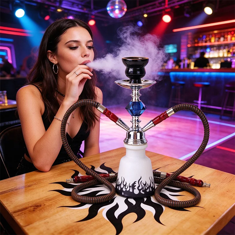 Hookah Portable 2 Hose Hookah Complete Set Flame Glass Shisha Narguile Chicha Water Pipe Kit For Bar Party Home Smoking