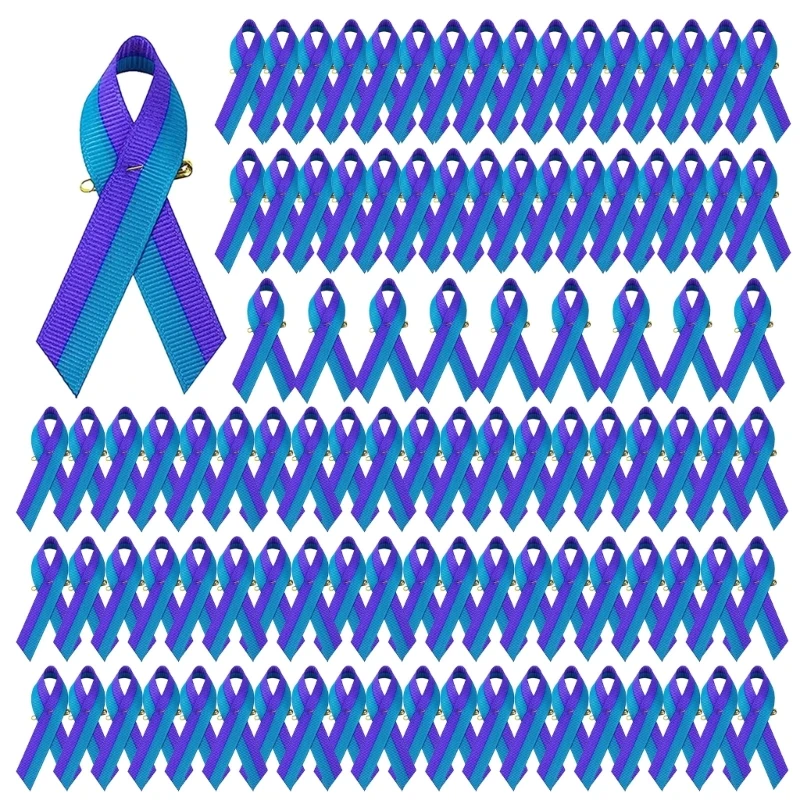 

100 Pieces Suicide Prevention Ribbon Pin Ribbon Lapel Pin Satins Fabric Bowknot