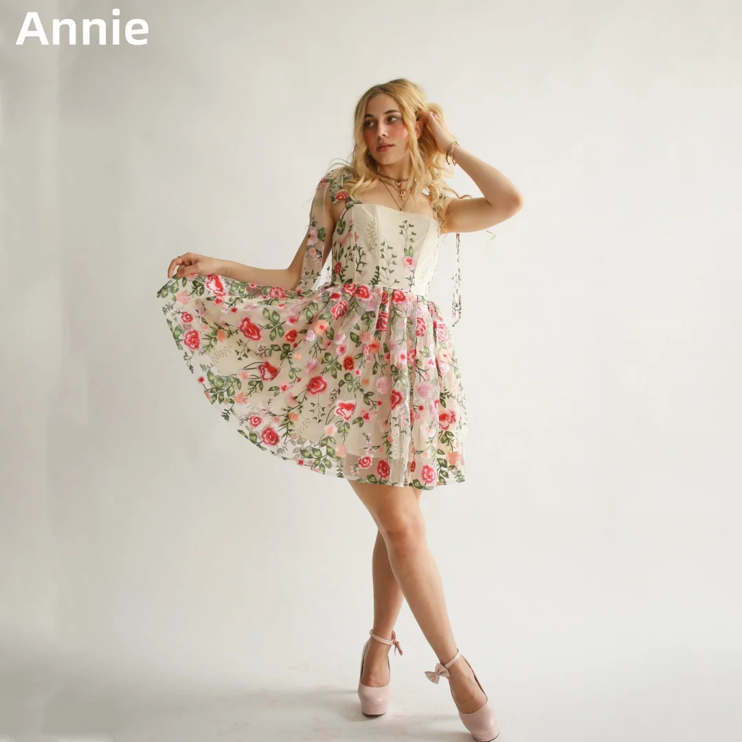 

Annie Embroidered Flowers Sweet Prom Dresses Tulle Evening Dresses Wedding Dress Formal Occasions Dresses Vestidos De Noche