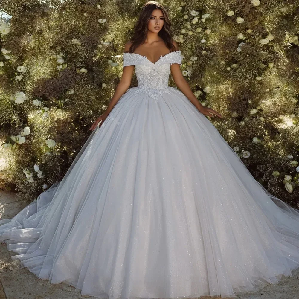 Customized Elegant Princess Ball Gown Wedding Dresses With Beading Appliques Lace Off Shoulder For Brides Vestidos De Novia