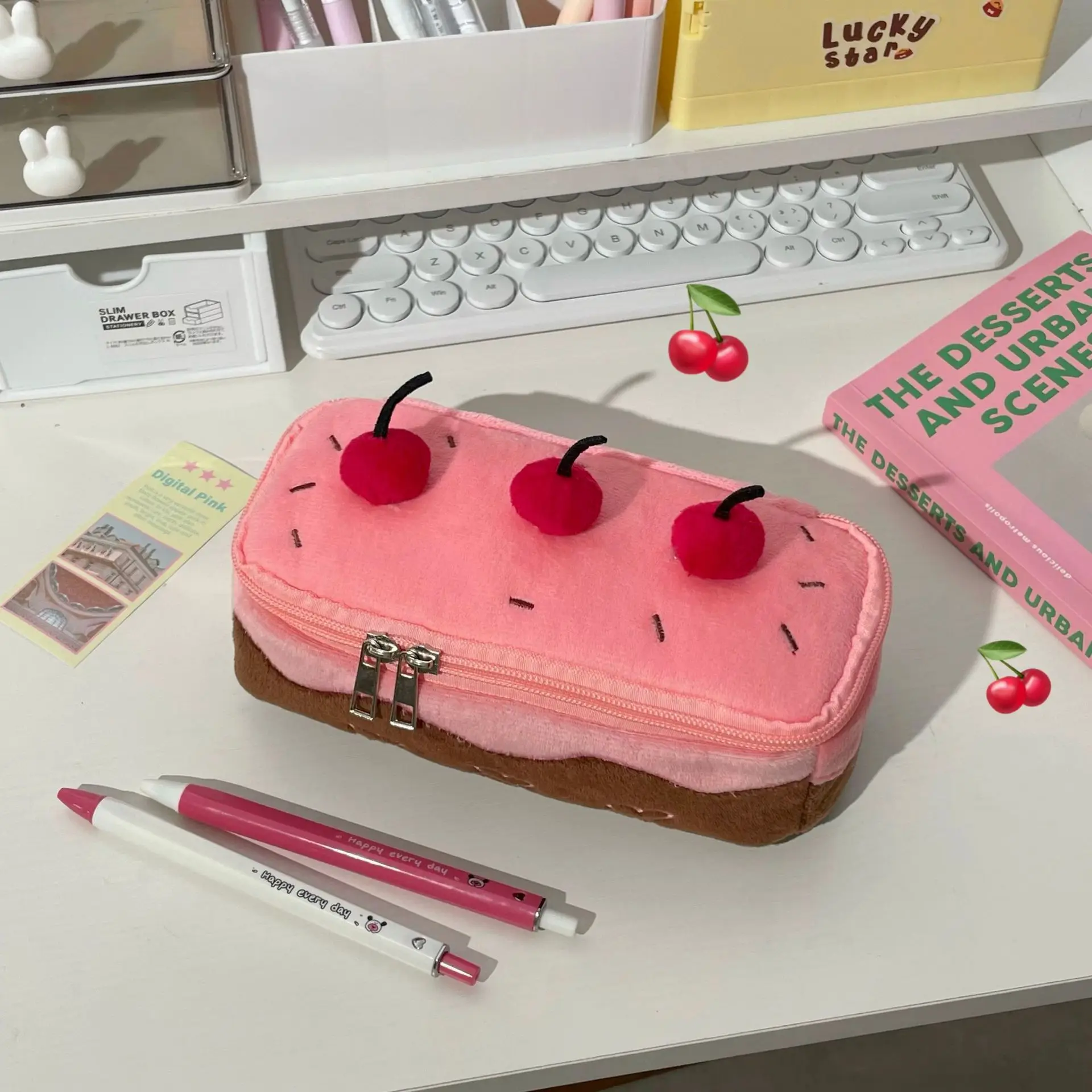 

Cute Cherry Cake Pencil Bag Ins Xiaohongshu Same Girls High Value Cosmetic Bag Student Desktop Stationery Bag