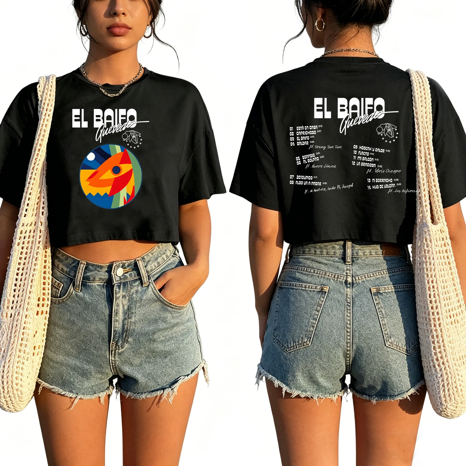 Camiseta Cropped Feminina Quevedo El Baifo Tour 2026 com Decote Redondo e Mangas Curtas