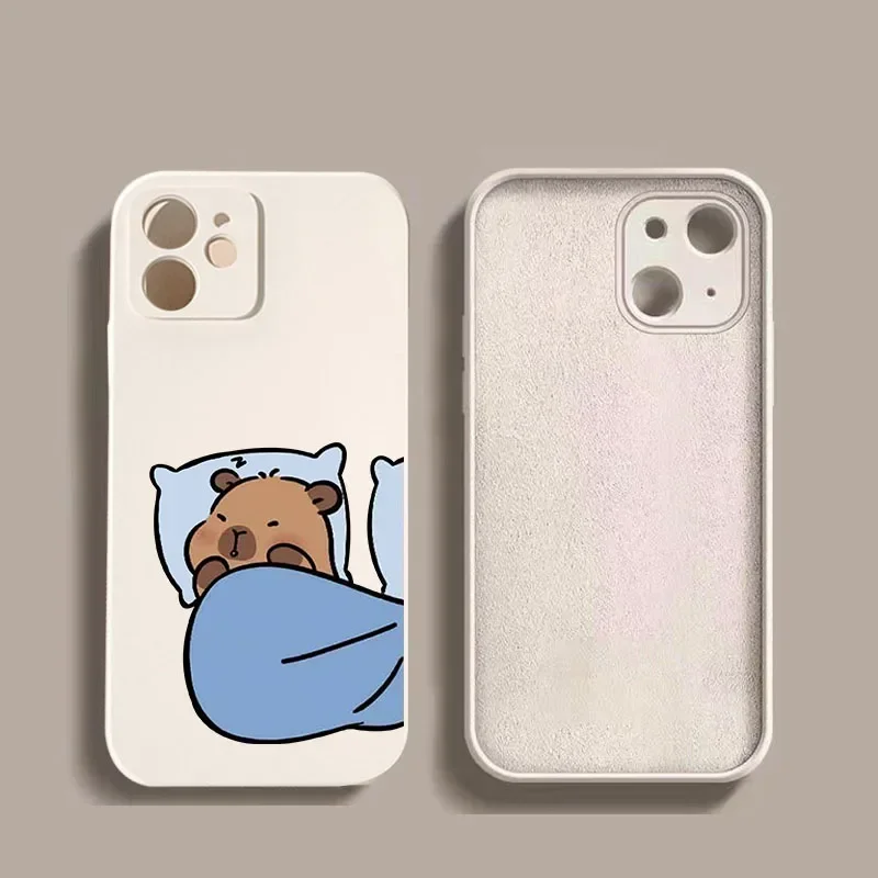 Funny Cartoon Capybara Couple Case For iPhone 14 15 Pro Max 13 12 16 11 XR XS X 7 8Plus Liquid Silicone Soft Phone Cover Coque