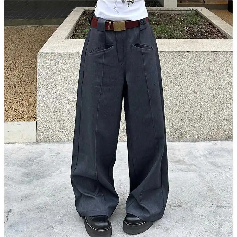 ReddaChic Women Wide Leg Pants with Fake Pockets Casual Loose Clean fit Button Casual Office Trousers