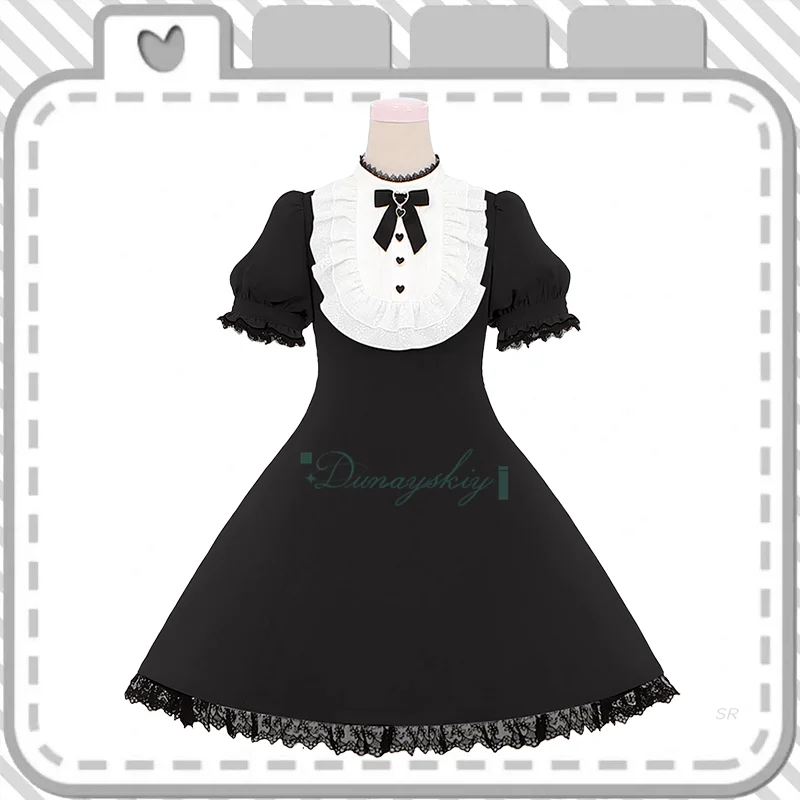 

Y2k Black Gothic Lolita Dress Retro Style Lace Bow Dress Long Sleeve For Women Elegant Skirt Bow Tie Halloween Party Carnival